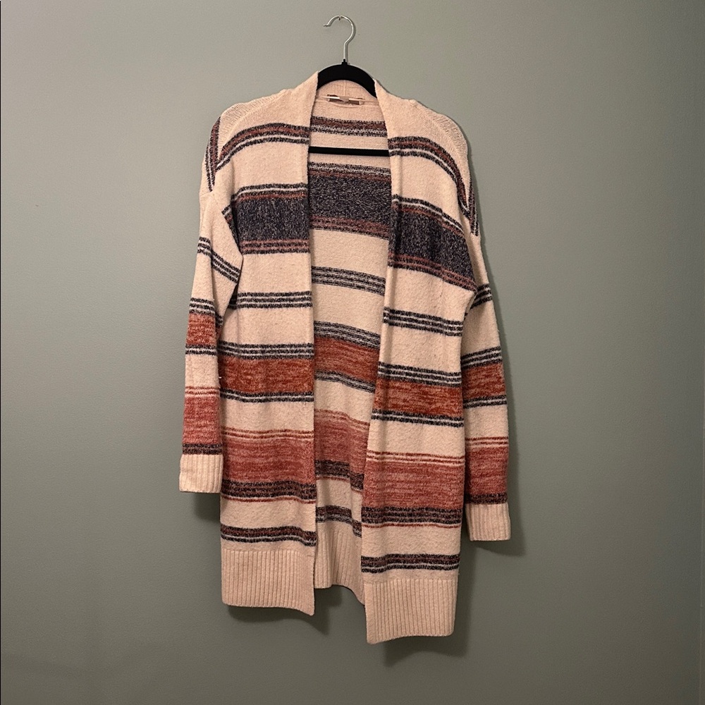 LOFT Striped Ribbed Hem Cardigan Size Small - Picture 2 of 8